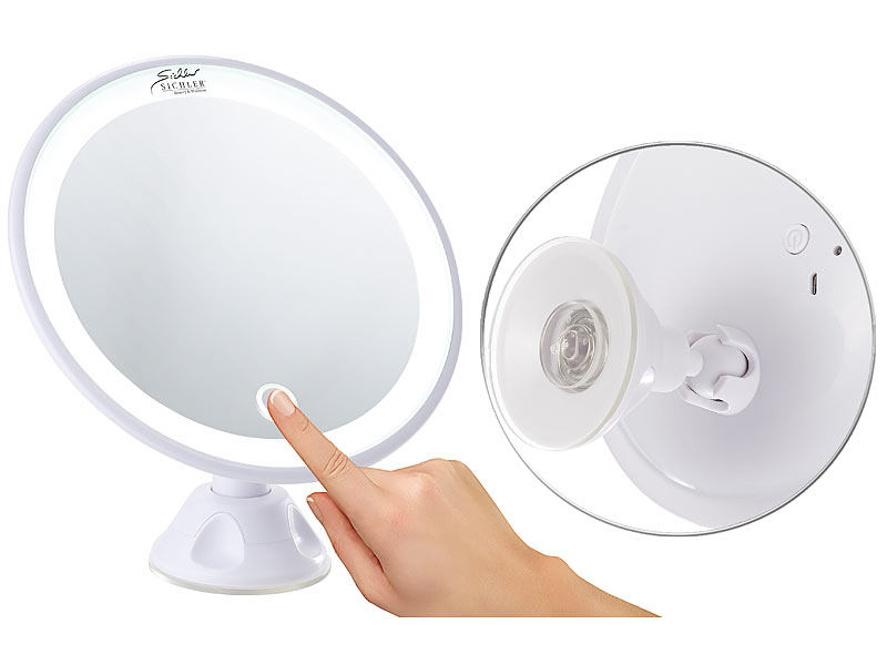 Sichler Beauty Saugnapf-Kosmetikspiegel mit LED-Licht und Akku
